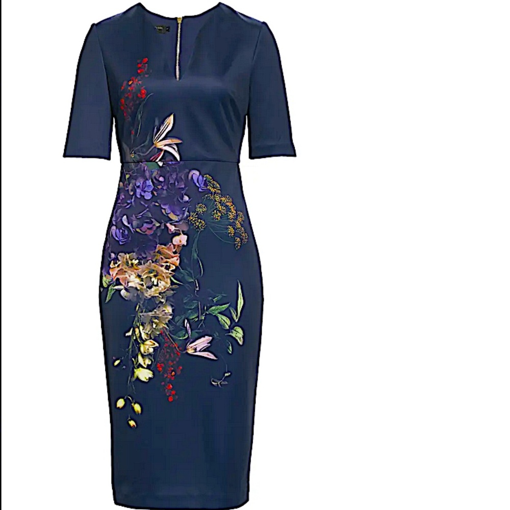 Carvir Floral Sheath Dress Ted Baker London in navy